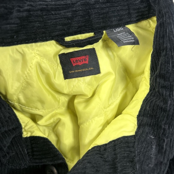 Levi's Skate Black Corduroy Quilted Lined Mens Large Jacket Button Shirt Shacket - Picture 2 of 9